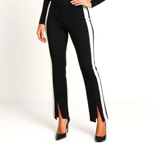 Athleta Interstellar Tight Black Straight Leg Pants with White Tuxedo Stripe